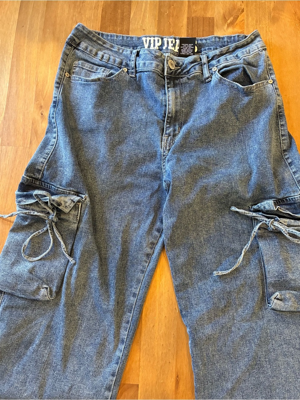 VIP Medium Blue Wide-Leg Tie Detail Jeans - Picture 4 of 9